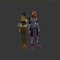 Black Haired Human Character With Scroll Standing By Blue Armored Creature With Orange Hair