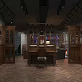 Vintage Clothing Store Interior With Wooden Furniture Fireplace And Piano