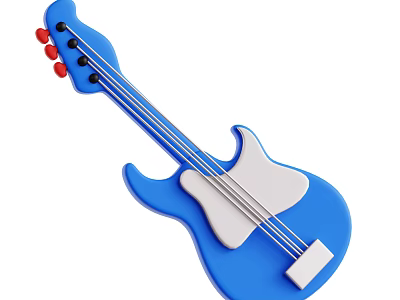 Musical Instruments And Art Supplies Showcasing Vibrant Blue Electric Bass Guitar For Artistic Use 3d model