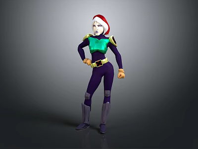 3D Character Creature With White Hair Red Headband Green Top Purple Pants And Yellow Belt 3d model