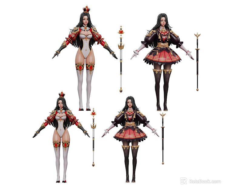 Game Movie Female Characters In Elegant Ornate Costumes With Staff 3d model 
