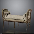 Classical Wooden Daybed With Beige Cushions Carved Frame And Slender Legs