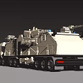 Beige Military Utility Truck Featuring Large Tank Mounted Equipment Blue Lights And Multiple Wheels