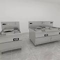 Stainless Steel Commercial Kitchen Cooking Appliances With Multiple Burners And Cabinet Doors
