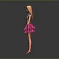 Cute Animated Game Movie Character with Blonde Hair Floral Top and Pink Layered Skirt