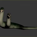 Green Mythical Two Headed Snake Creature With Serpentine Body And Forked Tongues