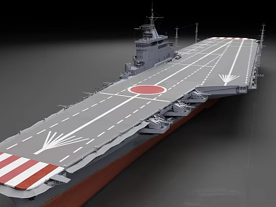 Aircraft carrier model with runway deck red circle marking white arrows and red white stripes 3d model
