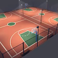 Well Lit Indoor Basketball Court With Green Orange Flooring Hoops And Benches