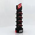 Black Retail Display Stand With Red Super Energy Drink Bottles On Layers