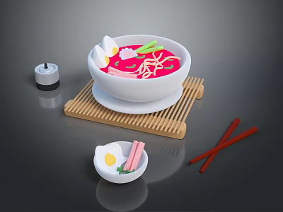 Fresh Crab Ramen Soup With Noodles Egg And Vegetables On Bamboo Mat 3d model