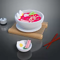 Fresh Crab Ramen Soup With Noodles Egg And Vegetables On Bamboo Mat