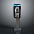 Vintage Public Phone Booth With Blue Top Silver Frame And Interior Phone