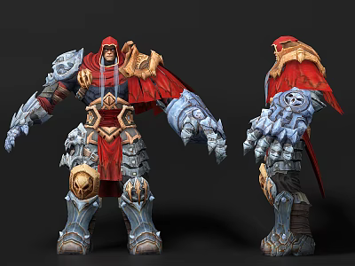 Game Movie Character Warrior With Silver Blue Armor And Red Cape Details 3d model