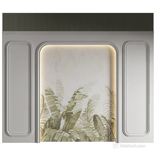 Modern Feature Wall With Green Leaf Pattern And Soft Lighting Decorative Frame 3d model 