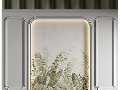 Modern Feature Wall With Green Leaf Pattern And Soft Lighting Decorative Frame 3d model