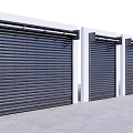 Three Dark Roller Shutters Installed Side by Side With White Frames Exterior 3d model