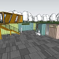Colorful Container Buildings With Staircase And Service Kiosk In Outdoor Plaza