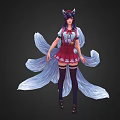 Woman With Fox Ears White Tails Red Skirt White Top And Black Thigh High Socks
