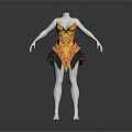 Fitted Cocktail Dress With Red And Yellow Patterns And Black Hem Design Details