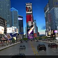 Bustling Modern Commercial Street With Tall Buildings Bright Billboards And Moving Cars