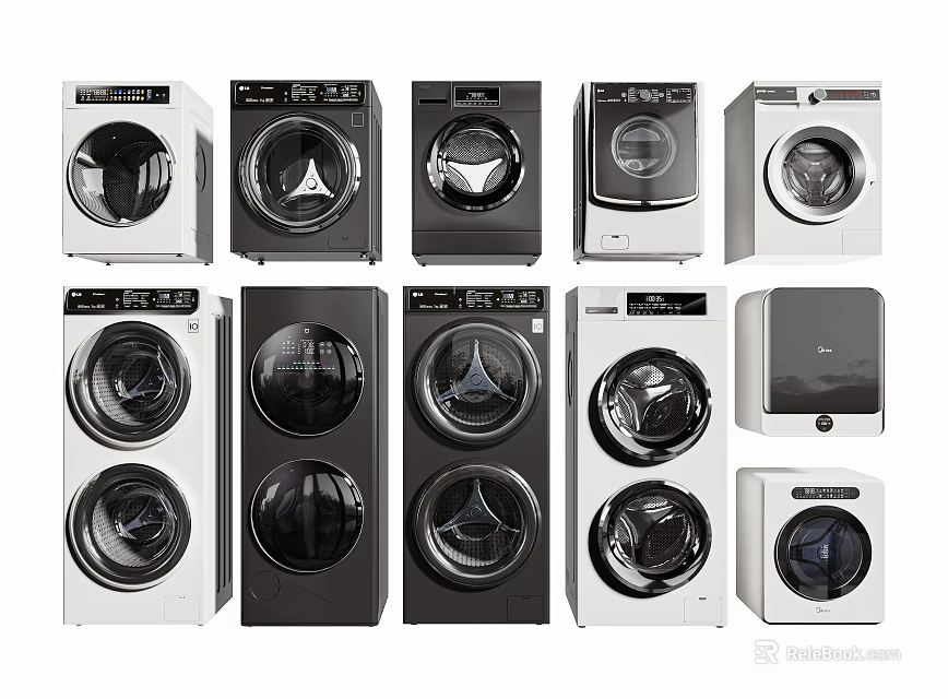 Modern Washing Machines Various Models Styles And Colors For Home Laundry Use 3d model 