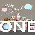 First Birthday Decoration Set with Cloud Star Ornaments Balloon Cake Fruit and Giant ONE Letters