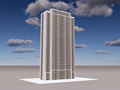 Modern High Rise Tower Exterior View With Blue Sky And Clouds 3d model
