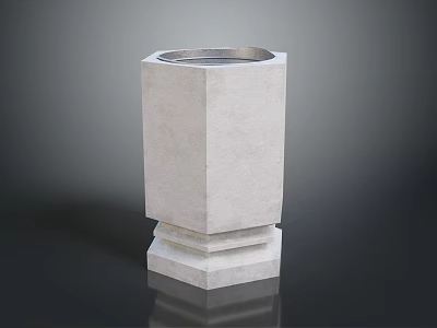 Modern Square Concrete Planter With Decorative Base And Smooth Surface 3d model