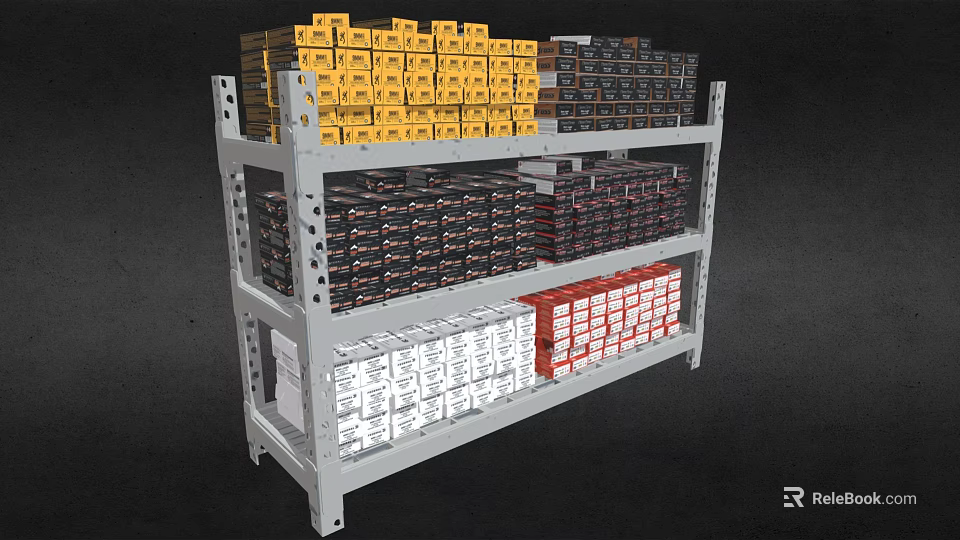 Metal Multi Tiered Shelving Unit With Neatly Arranged Various Colored Storage Boxes 3d model 
