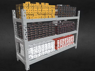 Metal Multi Tiered Shelving Unit With Neatly Arranged Various Colored Storage Boxes 3d model