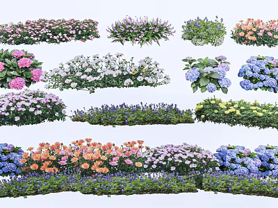 Pink White Purple Blue and Orange Flowers in Garden Plant 3d model