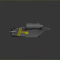 Sci-Fi Spaceship 3D Model With Streamlined Metallic Body Yellow Stripes And Twin Engines