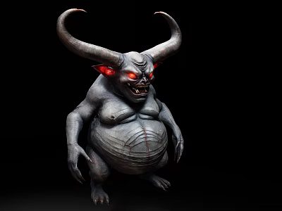 Game Movie Character With Large Horns Red Glowing Eyes And Bloated Belly 3d model