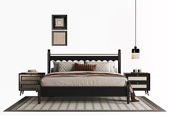 Chinese Double Bed Bedding Combination Bedroom 3d model
