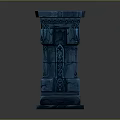 Blue Decorative Column Featuring Intricate Carvings And Layered Stone Structure 3d model