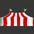 Red And White Striped Tent Shaped Decorative Furniture With Yellow Flags On Top