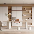 Modern Study Desk and Chair Combination Green Plant Bookcase Chandelier Computer Stool Single Chair 3d model