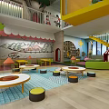 Modern Kindergarten Play Space With Colorful Balloons And Interactive Play Structures 3d model