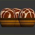 Spherical Sweet Desserts With Red And White Striped Cream In Brown Paper Cups