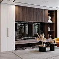 Modern Living And Dining Room Interior Design With Wooden Paneling Yellow Armchair And TV Wall