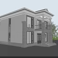 Modern Detached Villa Exterior With White Walls Gray Accents Balcony Porch And Greenery