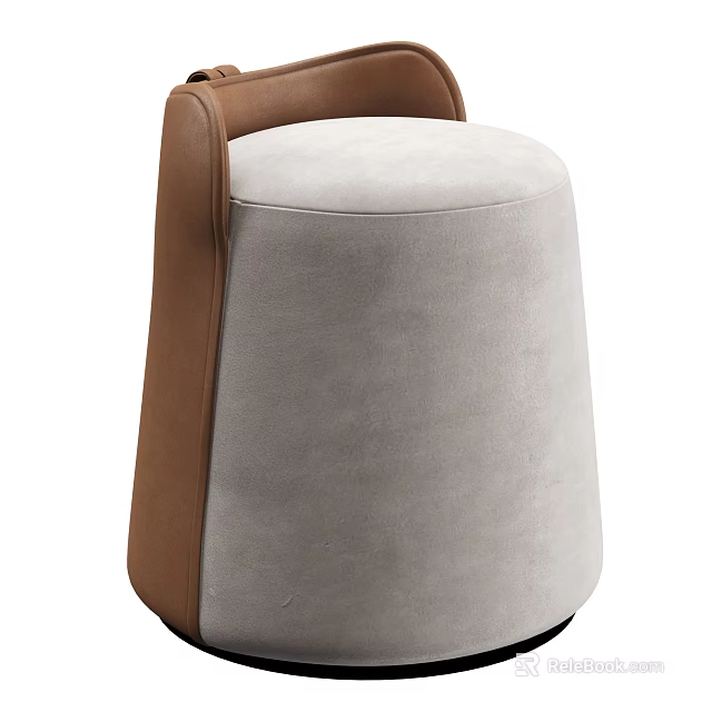 Modern Stylish Sofa Stool With Light Gray Fabric And Brown Leather Accent 3d model 