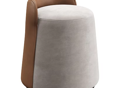 Modern Stylish Sofa Stool With Light Gray Fabric And Brown Leather Accent 3d model