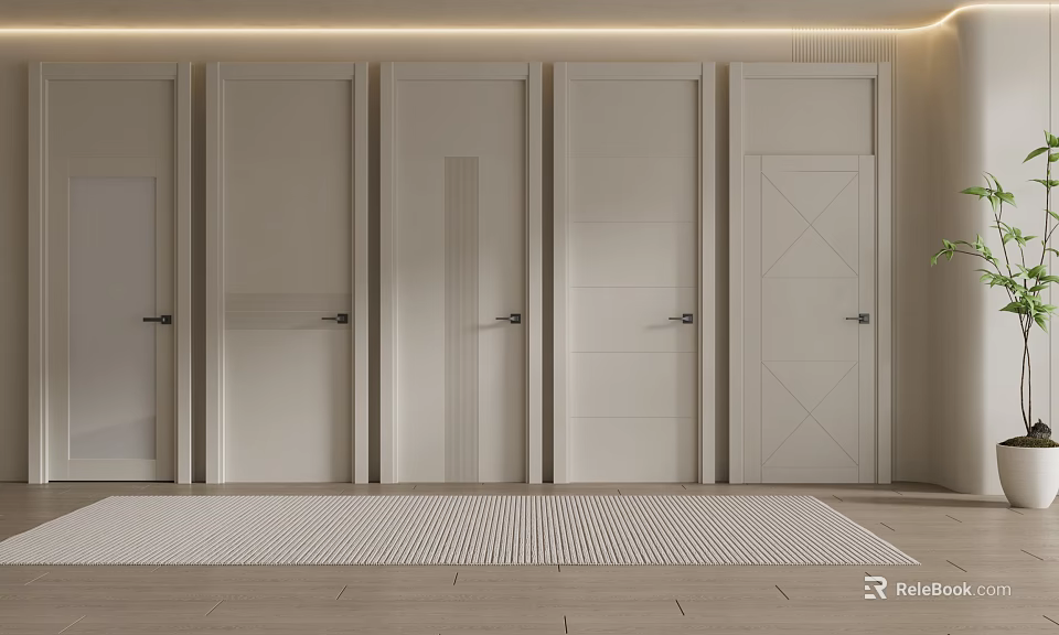 Modern Hinged Doors With Various Panel Designs And Sleek White Finish For Interior 3d model 