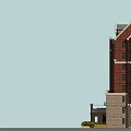 Red Brick Multi Story Building With Stone Base Windows And Decorative Roof 3d model