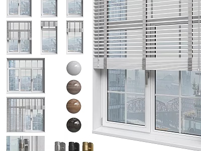 Modern Casement Window Designs with Blinds Color Options and City View Installation 3d model