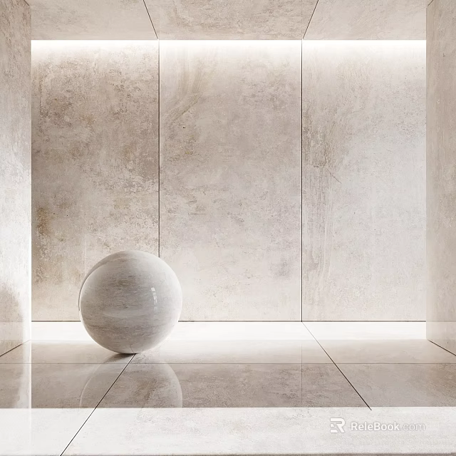 Marble Sphere Component with Smooth Beige Marble Wall and Floor Surface 3d model 