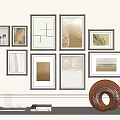 Gallery Wall With Framed Artworks And Circular Decor In Living Room