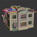 Elegant Two Story Villa Exterior With Gray Roof Beige Walls Dark Windows Black Door Steps