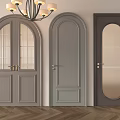 Modern Interior Design With Light And Dark Gray Swing Doors Featuring Glass Panels 3d model